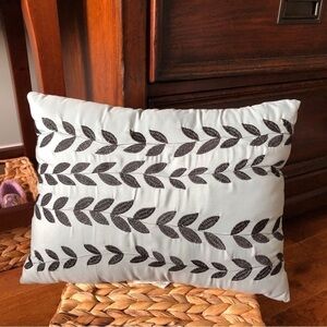 Teal leaf embroidered lumbar pillow